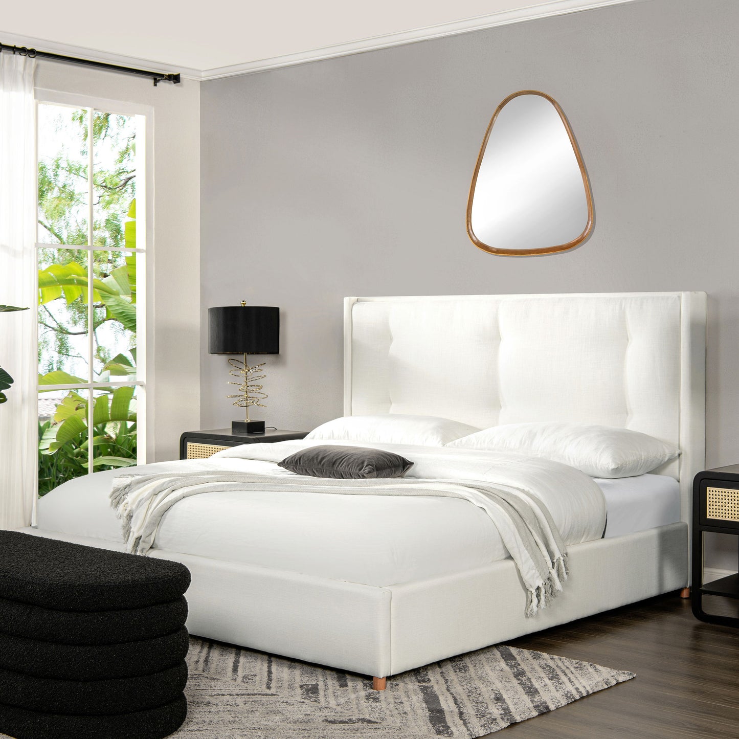 Miramar - King Cushion Back Headboard Platform Bed Frame - Antique White