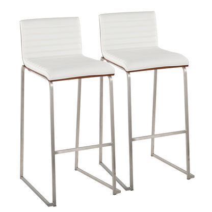 Mason Mara - Contemporary Fixed Height Barstool (Set of 2) - Walnut / White