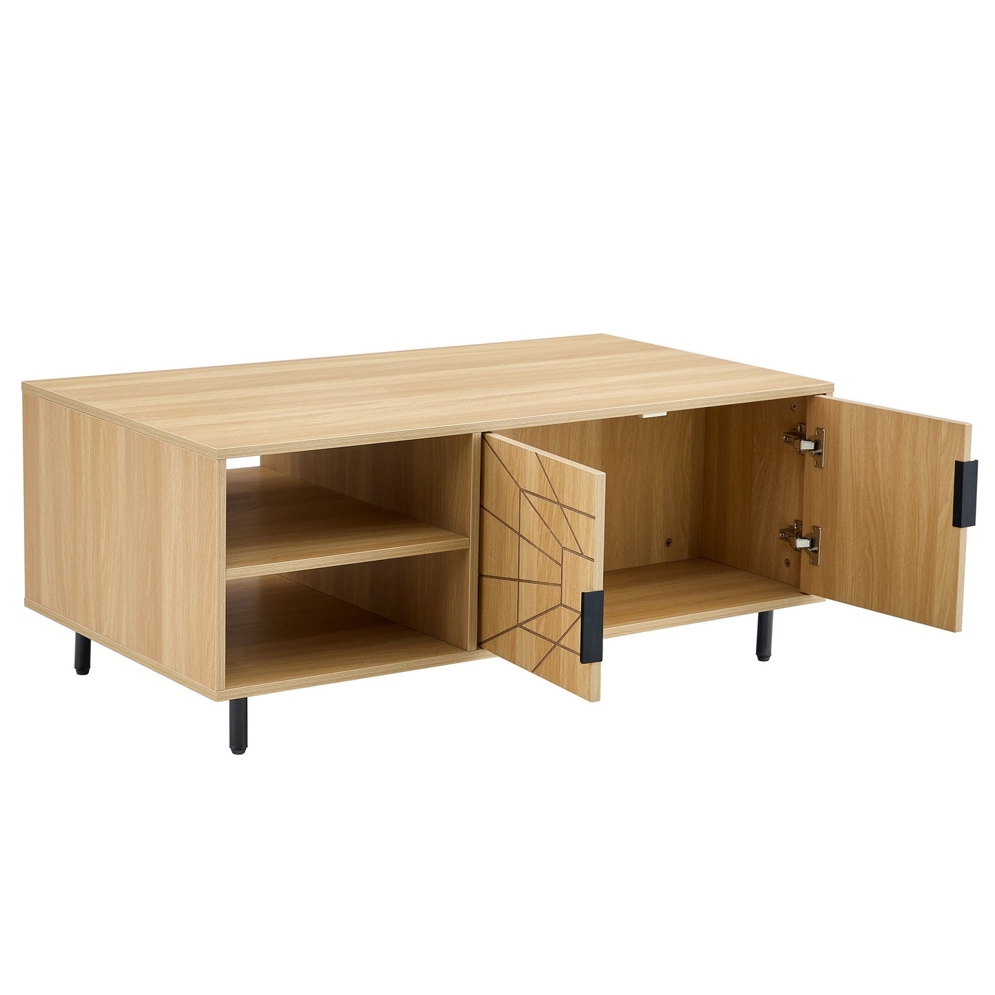 Spider- Web Textured Modern Coffee Table Geometric Art And Practical Design - Natural Wood