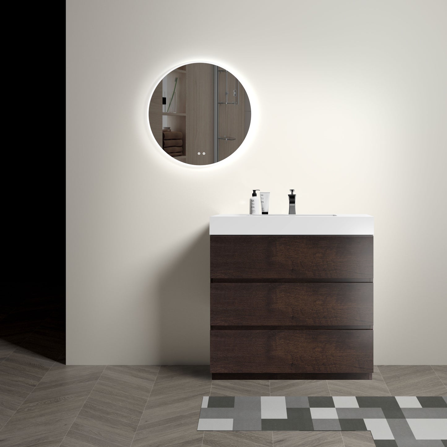 Alice - 36" Bathroom Vanity With Sink, Large Storage Freestanding Bathroom Vanity For Modern Bathroom, One-Piece Sink Basin Without Drain And Faucet - White / Walnut