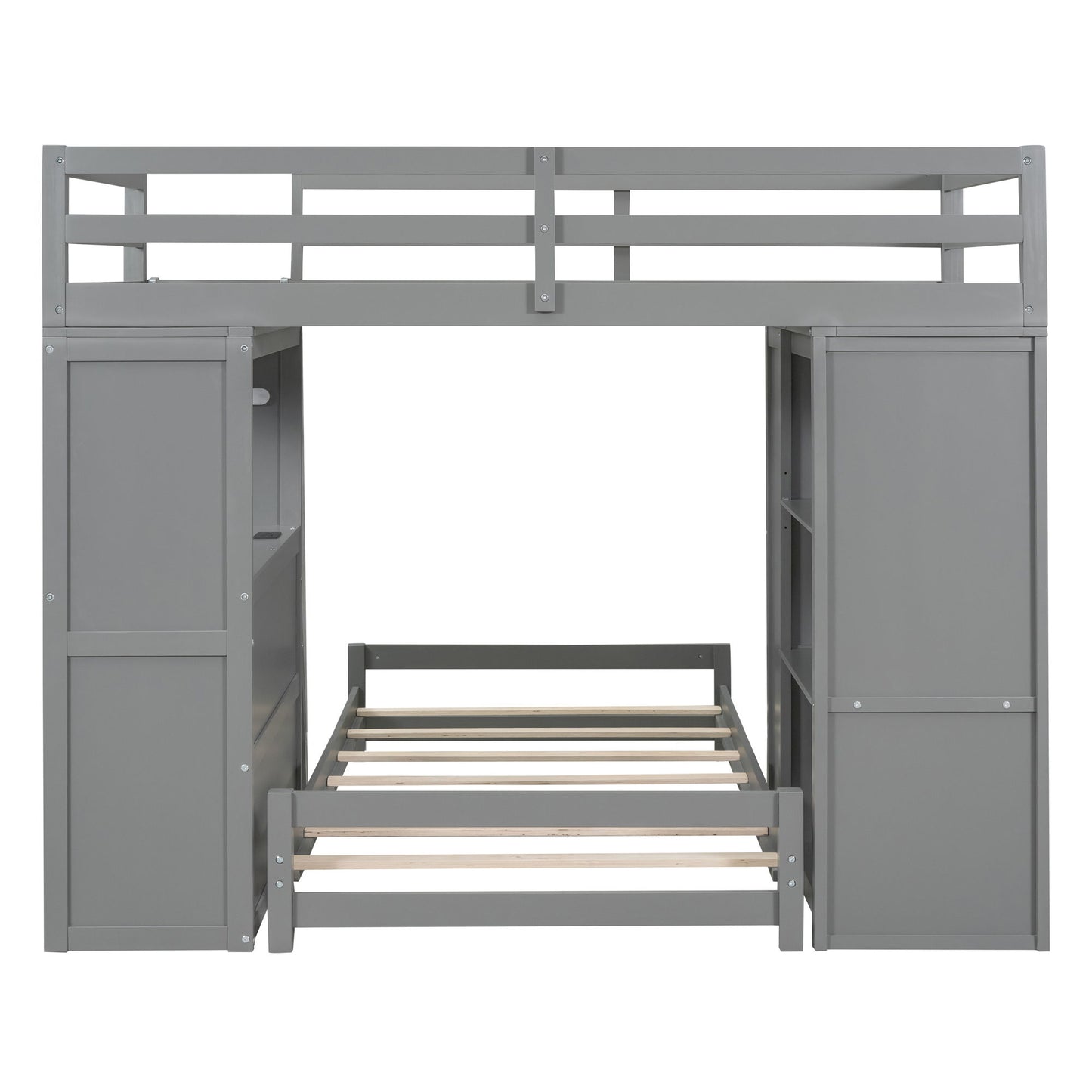 Twin Over Twin Bunk Bed With LED Light And USB Ports - Gray