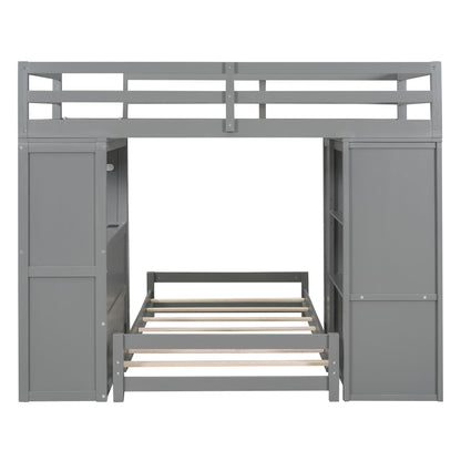 Twin Over Twin Bunk Bed With LED Light And USB Ports - Gray