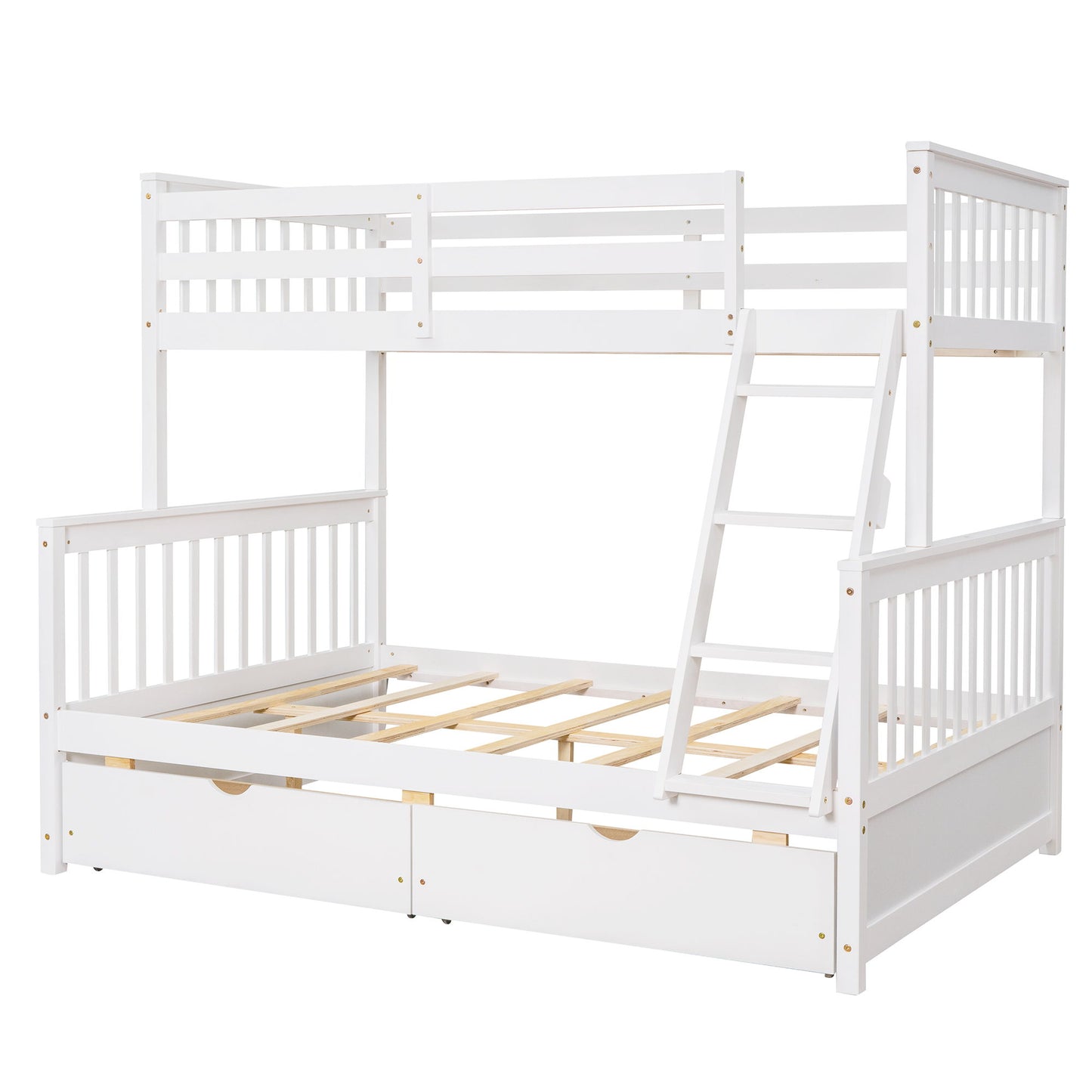 Twin Over Full Bunk Bed With Ladders And Two Storage Drawers - White
