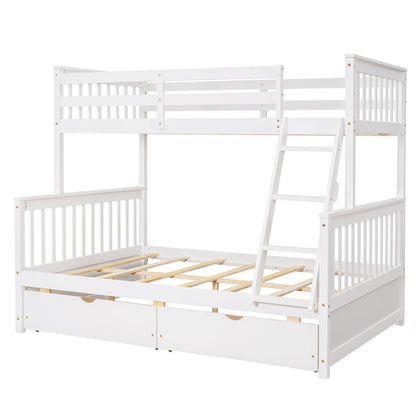 Twin Over Full Bunk Bed With Ladders And Two Storage Drawers - White