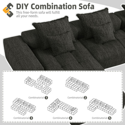 Modern Oversized Modular Sectional Sofa, Sparkling Chenille Fabric Soft Cushion Sofa With 6 Pillows, 6 Pieces Diy Combination Tufted Sofa, No Assembly Required - Black