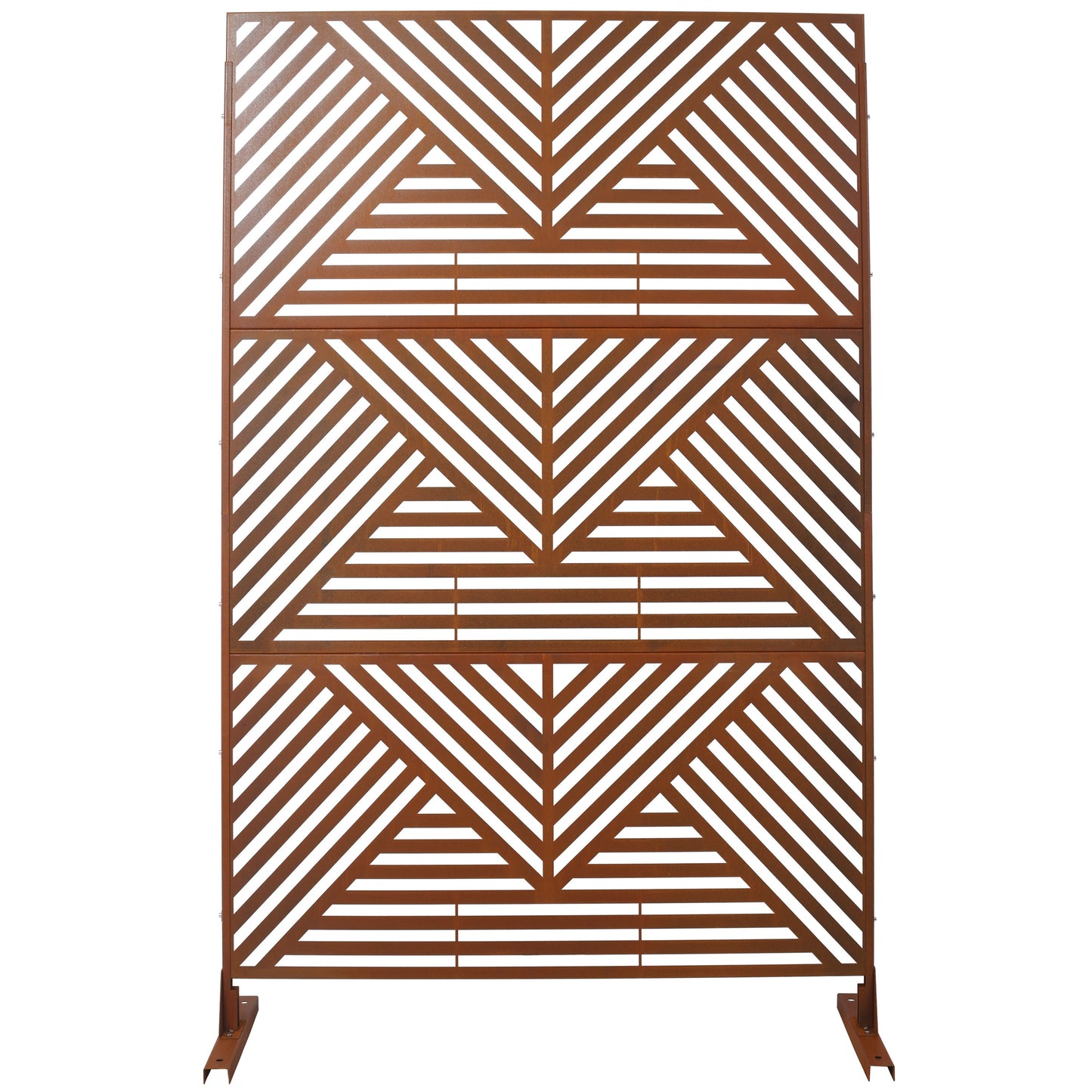 Rusty Outdoor & Indoor Freestanding Metal Privacy Screen, Decorative Privacy Fence Panels For Deck, Balcony, Patio - Rust Red