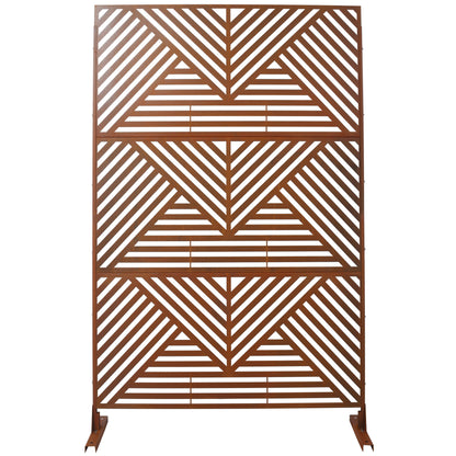 Rusty Outdoor & Indoor Freestanding Metal Privacy Screen, Decorative Privacy Fence Panels For Deck, Balcony, Patio - Rust Red