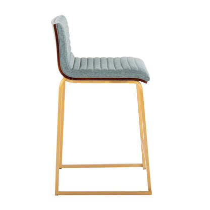 Mason Mara - Contemporary Fixed Height Counter Stool (Set of 2) - Gold / Walnut / Green