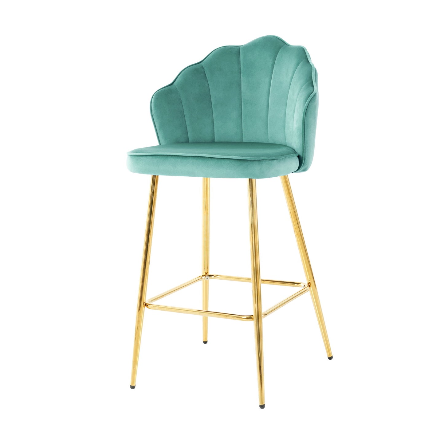 Shell Shape Velvet Bar Chair With Gold Plated Metal Legs (Set of 2) - Green