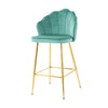 Shell Shape Velvet Bar Chair With Gold Plated Metal Legs (Set of 2) - Green