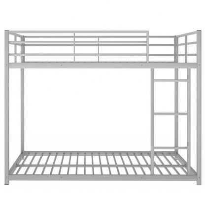 Full Over Full Metal Bunk Bed, Low Bunk Bed With Ladder - Silver