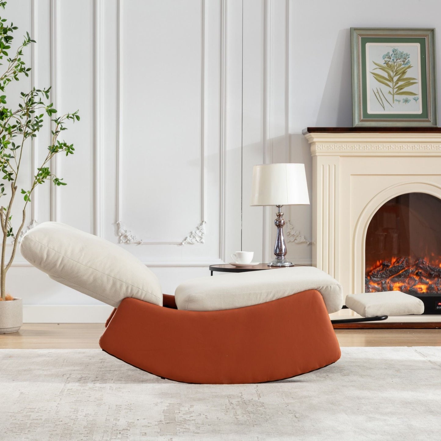 Modern Rocking Chair Recliner, Comfy Rocker Nursery Chair With Footrest, Accent Reading Chair, Upholstered Lounge Chair For Relaxing, Resting, Soft Padded Rocker For Indoor Living Room Bedroom - Orange
