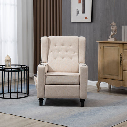 Arm Pushing Recliner Chair, Modern Button Tufted Wingback Push Back Recliner Chair, Living Room Chair Fabric Pushback Manual Single Reclining Sofa Home Theater Seating For Bedroom - Khaki / Yellow