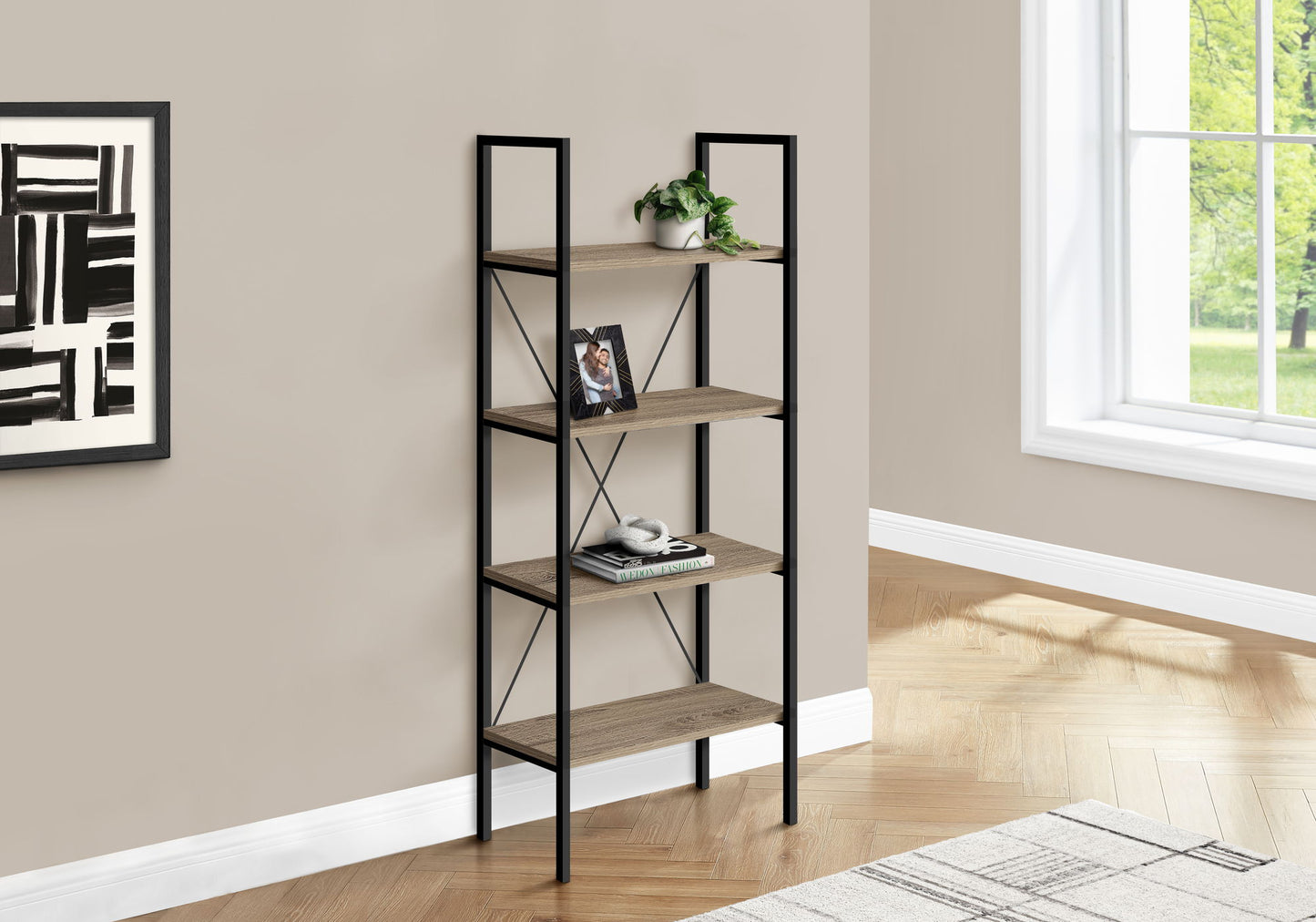 Bookshelf, Bookcase, 4 Tier, Office, Bedroom, Contemporary, Modern - Taupe