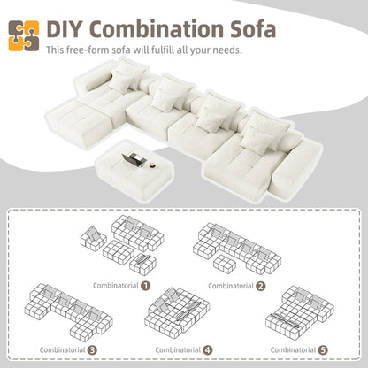 Modern Oversized Modular Sectional Sofa, Sparkling Chenille Fabric Soft Cushion Sofa With 8 Pillows, 8 Pieces Diy Combination Tufted Sofa, No Assembly Required - Beige