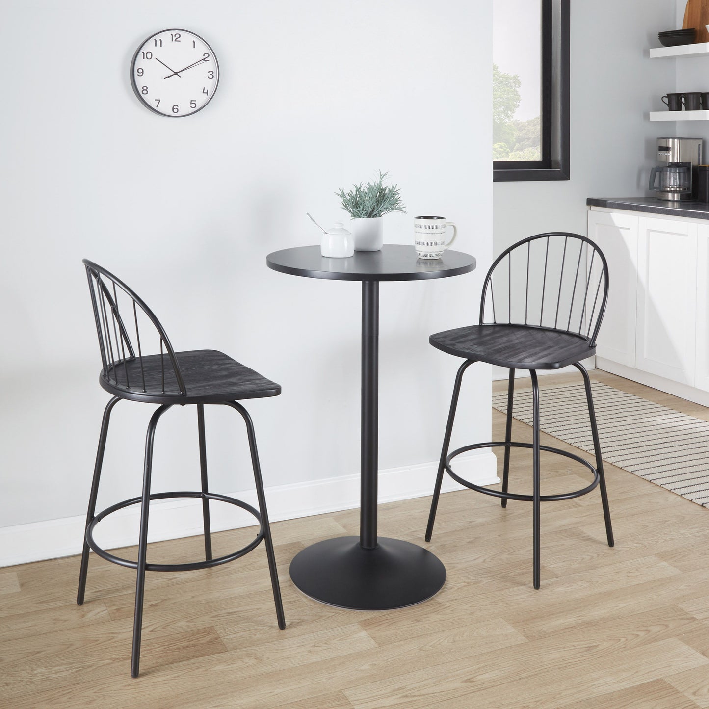 Riley - Claire Farmhouse Fixed Height Counter Stool With Swivel With Round Footrest (Set of 2) - Black