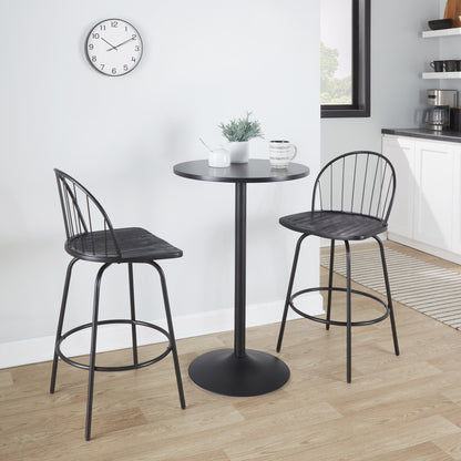 Riley - Claire Farmhouse Fixed Height Counter Stool With Swivel With Round Footrest (Set of 2) - Black