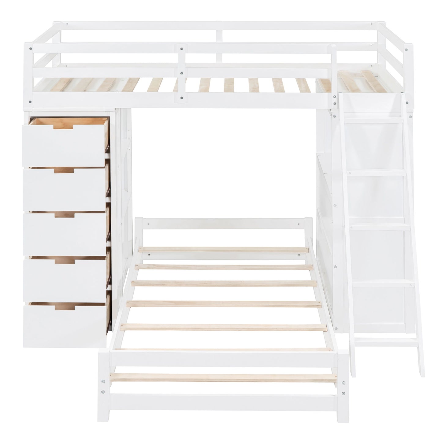 Twin Over Twin Bunk Bed With LED Light And USB Ports - White