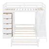 Twin Over Twin Bunk Bed With LED Light And USB Ports - White
