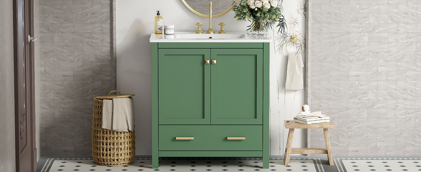 Bathroom Vanity With Single Sink, Combination Under Counter Sink, Bathroom Storage Cabinet With 2 Doors And A Drawer, Soft Closure, Multifunctional Storage - Green