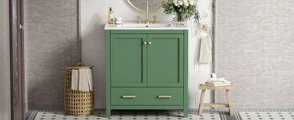 Bathroom Vanity With Single Sink, Combination Under Counter Sink, Bathroom Storage Cabinet With 2 Doors And A Drawer, Soft Closure, Multifunctional Storage - Green
