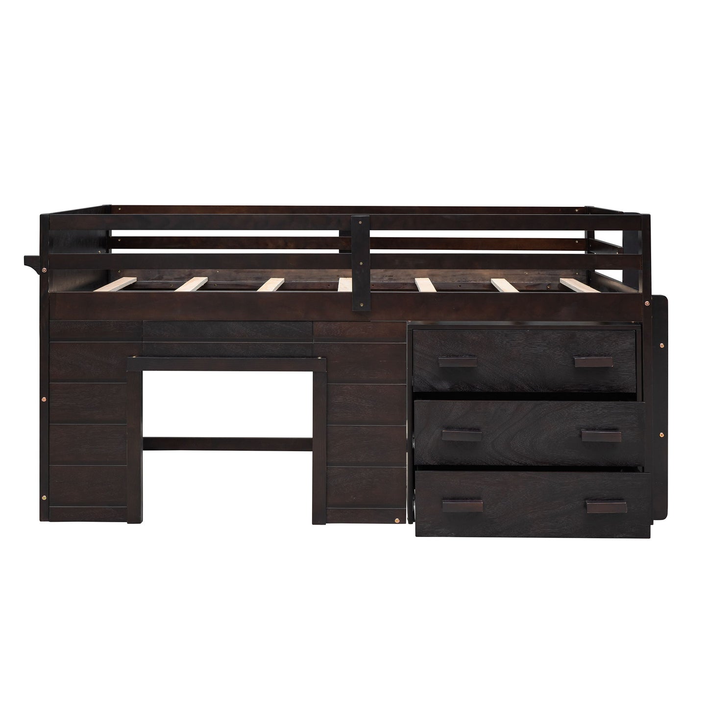 Twin Size Loft Bed With Cabinet And Shelf - Espresso