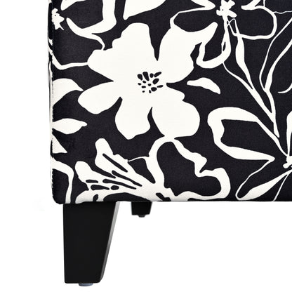Luxury Storage Ottoman With Floral Patterned Fabric, Soft Close Hinges, Multi Functional Footrest & Seat - Black Floral / White