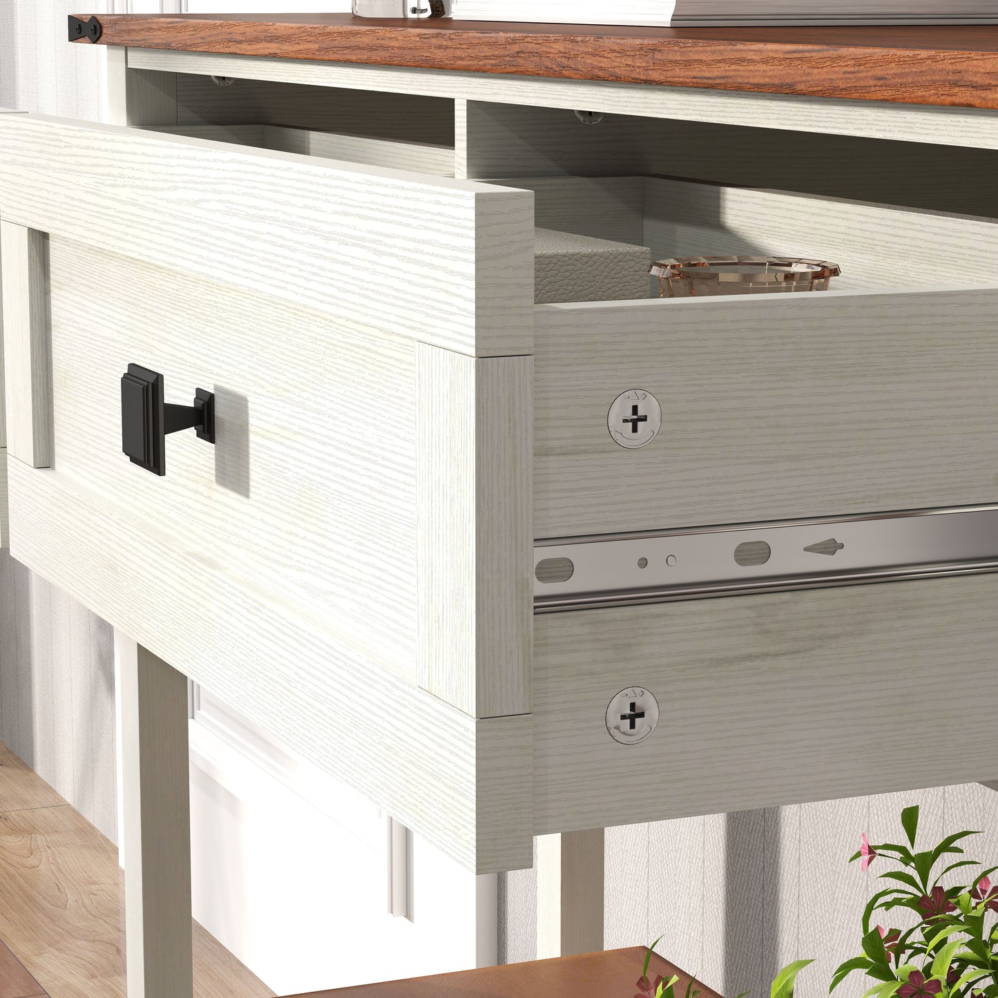 Farmhouse Style Console Table With 2 Drawers And Bottom Storage Shelf - Antique White