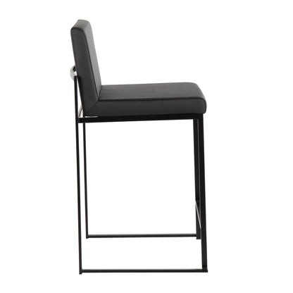 Fuji - Contemporary High Back Counter Stool (Set of 3) - Black - Faux Leather