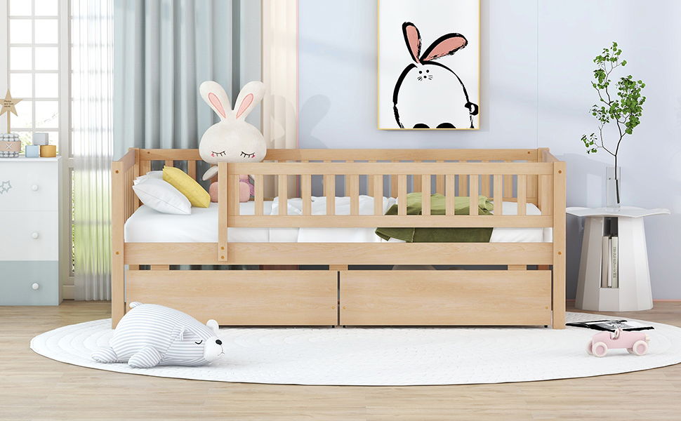 Twin Size Daybed Bed With Two Drawers - Natural
