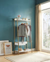 Metal Clothes Rack Open Wardrobe Free Standing With One Drawer Hanging Clothes Rod - White / Gold Metal