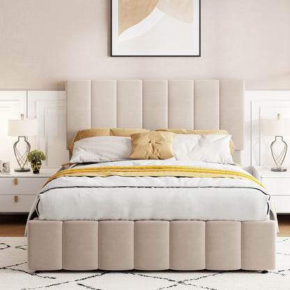 Full Size Upholstered Platform Bed With A Hydraulic Storage System - Beige
