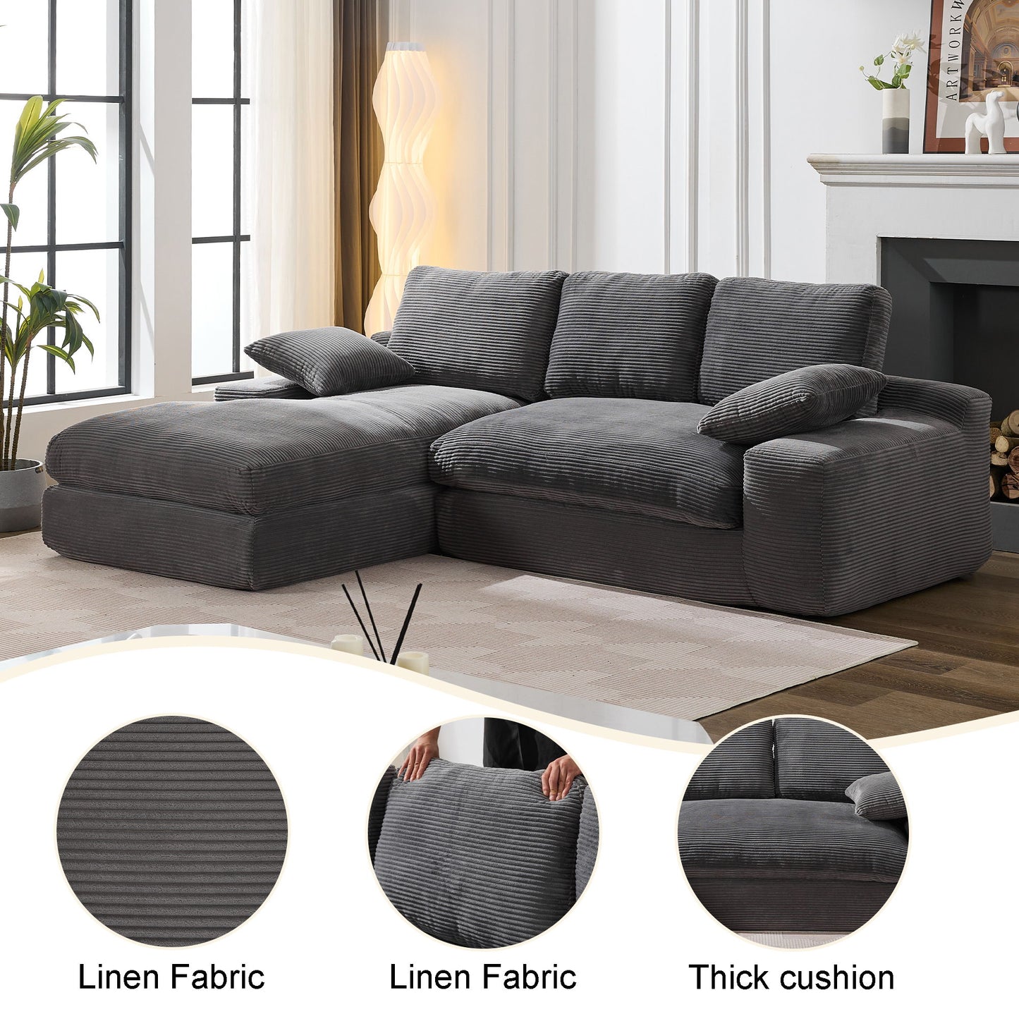 Modern Minimalist Modular Sectional Sofa Set, Upholstered Sleeper Couch - Gray