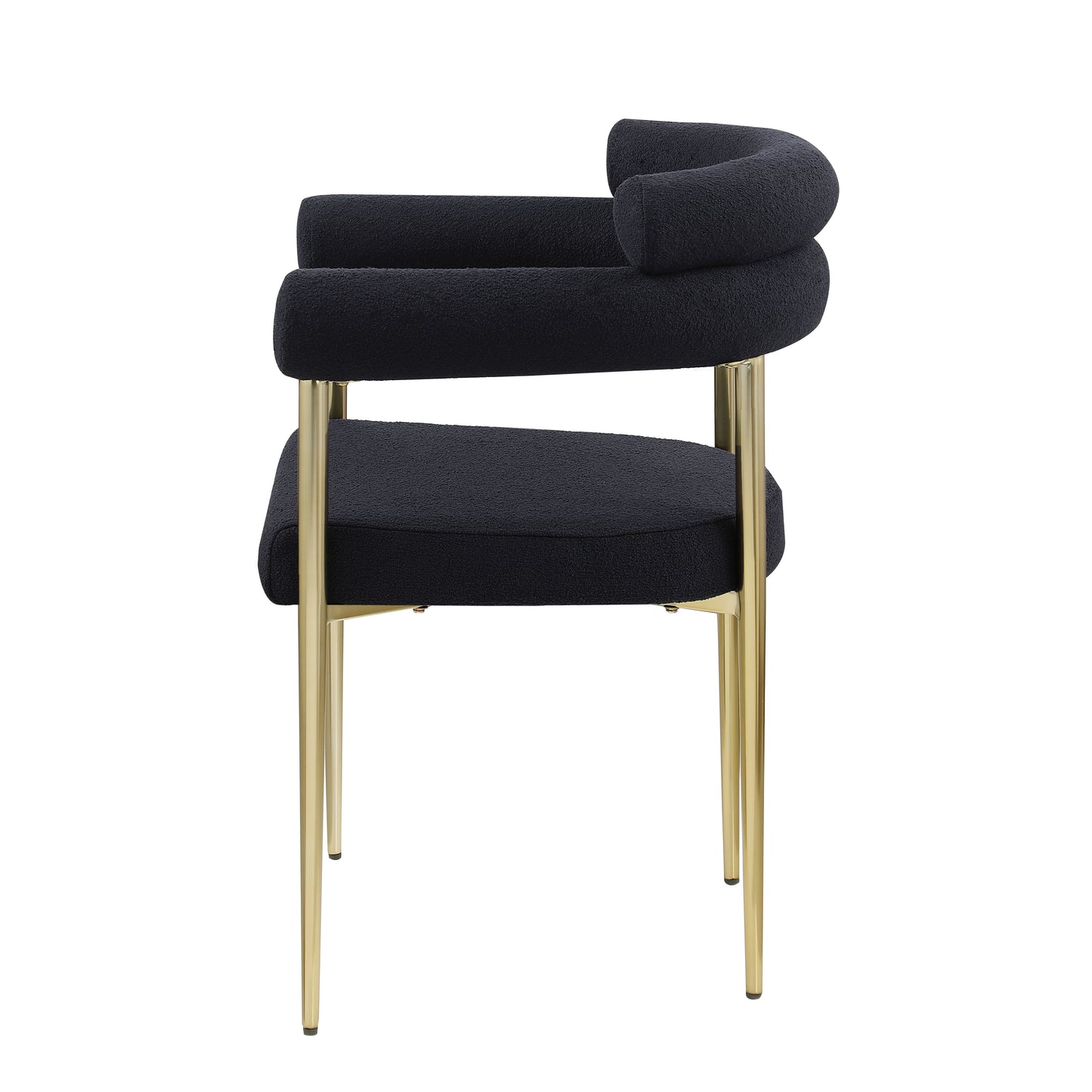 Dining Chairs (Set of 2), Mid-Century Modern Dining Chairs, Kitchen Dining Room Chairs, Round Boucle Backrest Sherpa Dining Chair With Brushed Bronze Metal Legs - Black