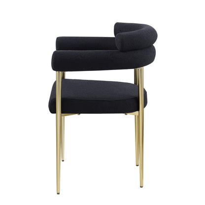 Dining Chairs (Set of 2), Mid-Century Modern Dining Chairs, Kitchen Dining Room Chairs, Round Boucle Backrest Sherpa Dining Chair With Brushed Bronze Metal Legs - Black