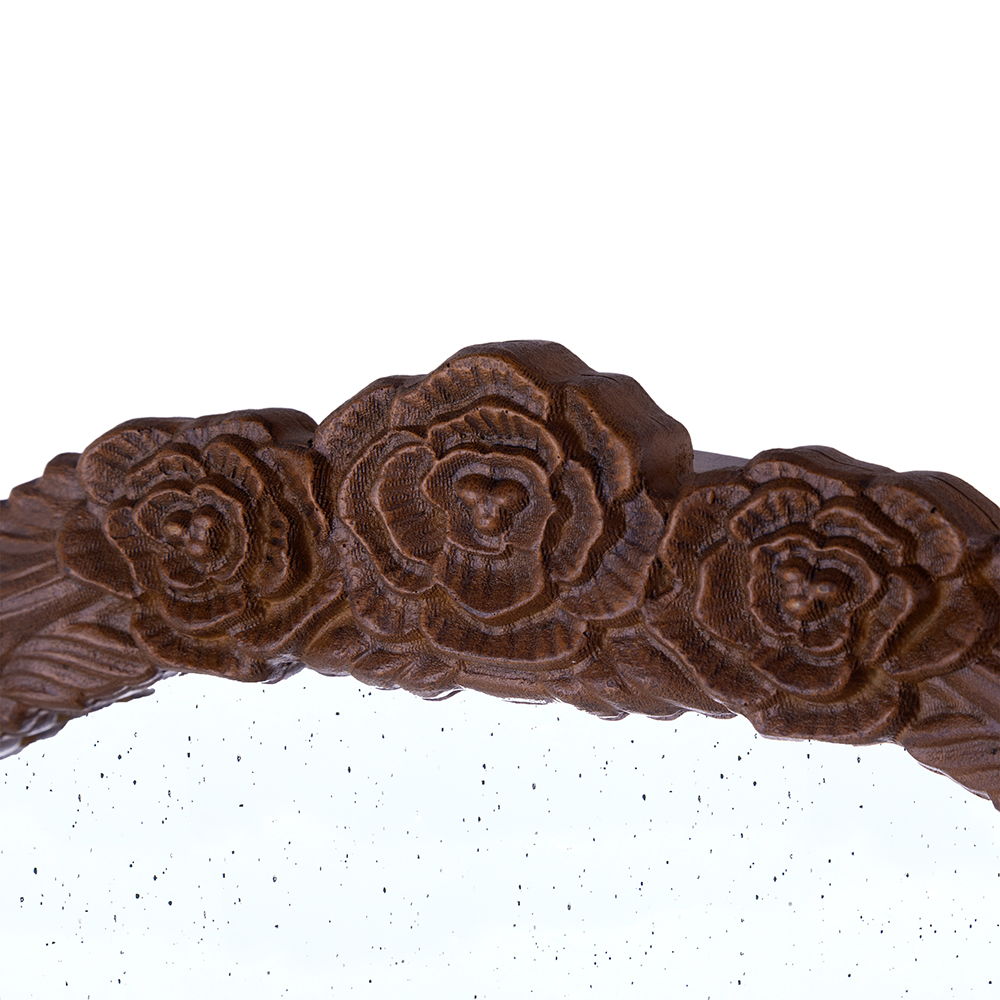 Hand Carved Rose Antique Mirror Frame, Wood Arch Mirror Wall Decor For Living Room, Bathroom, Entryway - Brown