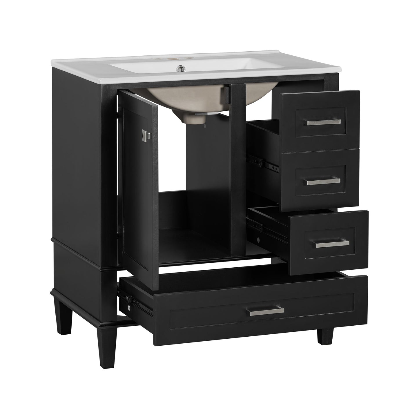 Bathroom Vanity, Modern Bathroom Cabinet With Sink Combo Set, Bathroom Storage Cabinet With A Soft Closing Door And 3 Drawers, Solid Wood Frame - Black