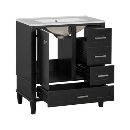 Bathroom Vanity, Modern Bathroom Cabinet With Sink Combo Set, Bathroom Storage Cabinet With A Soft Closing Door And 3 Drawers, Solid Wood Frame - Black