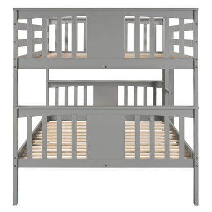 Full Over Full Bunk Bed With Ladder For Bedroom - Gray
