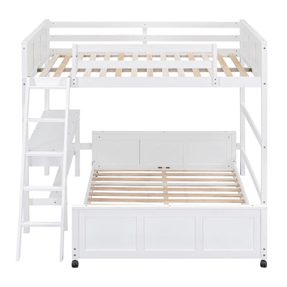 Full Over Full Bunk Bed With Desk - White