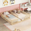 Double Twin Floor Bed With Fence, Guardrails, Without Door - Natural