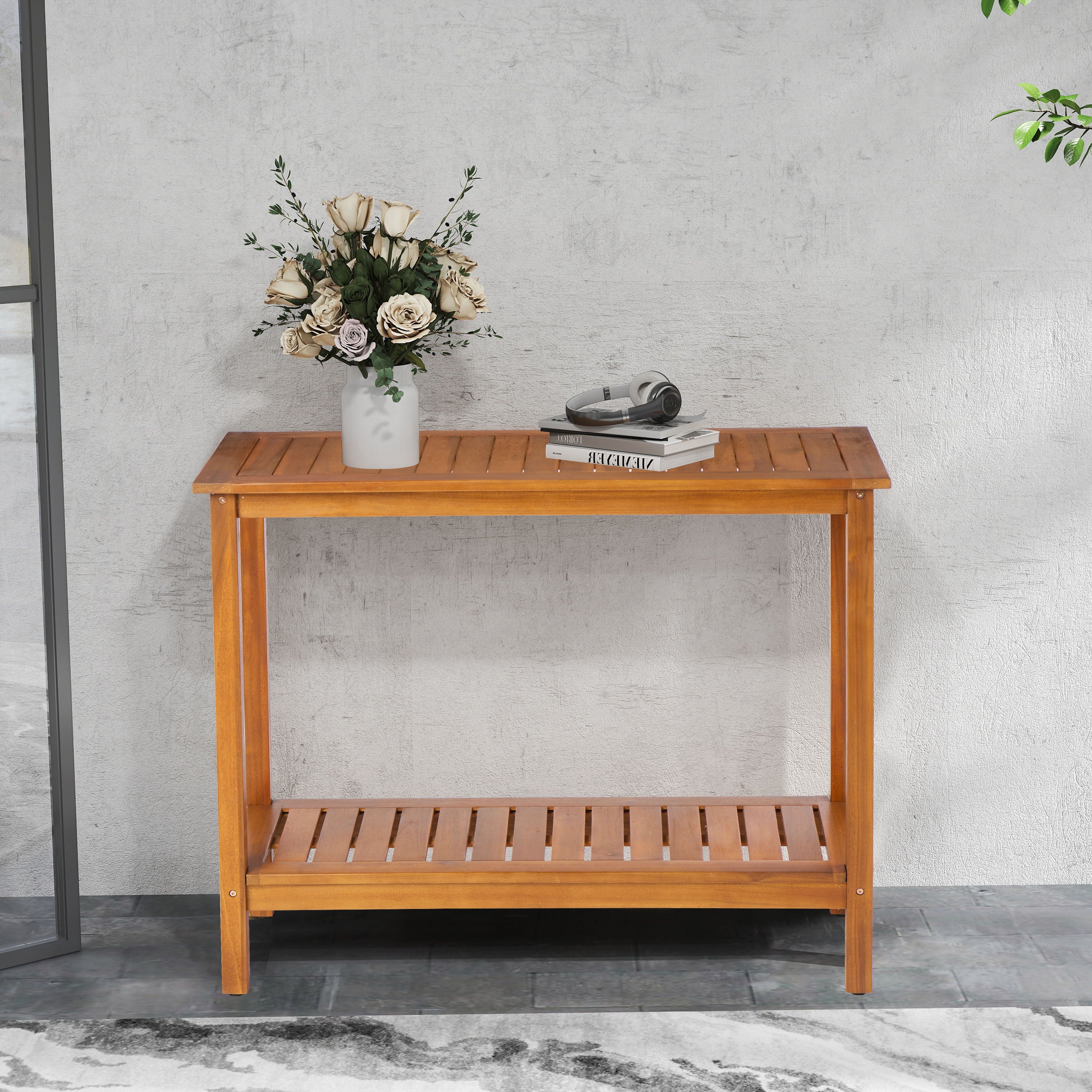 Workstation For Garden Balcony Garage, Acacia Console Potting Table - Light Brown