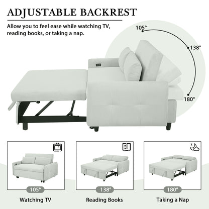 Pull Out Sofa Bed Convertible Couch 2 Seat Loveseat Sofa Modern Sleeper Sofa With 2 Throw Pillows And USB Ports For Living Room - Light Gray Green
