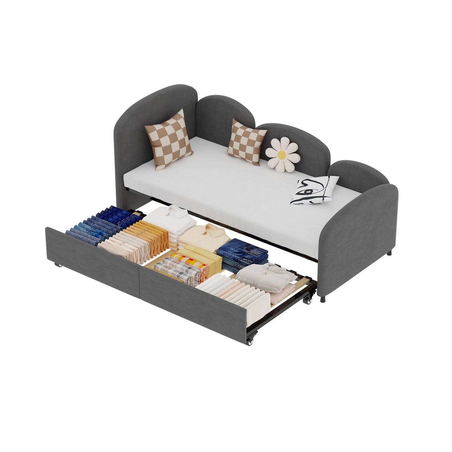 Modern Twin Size Upholstered Daybed With Additional Bed Frame - Dark Gray