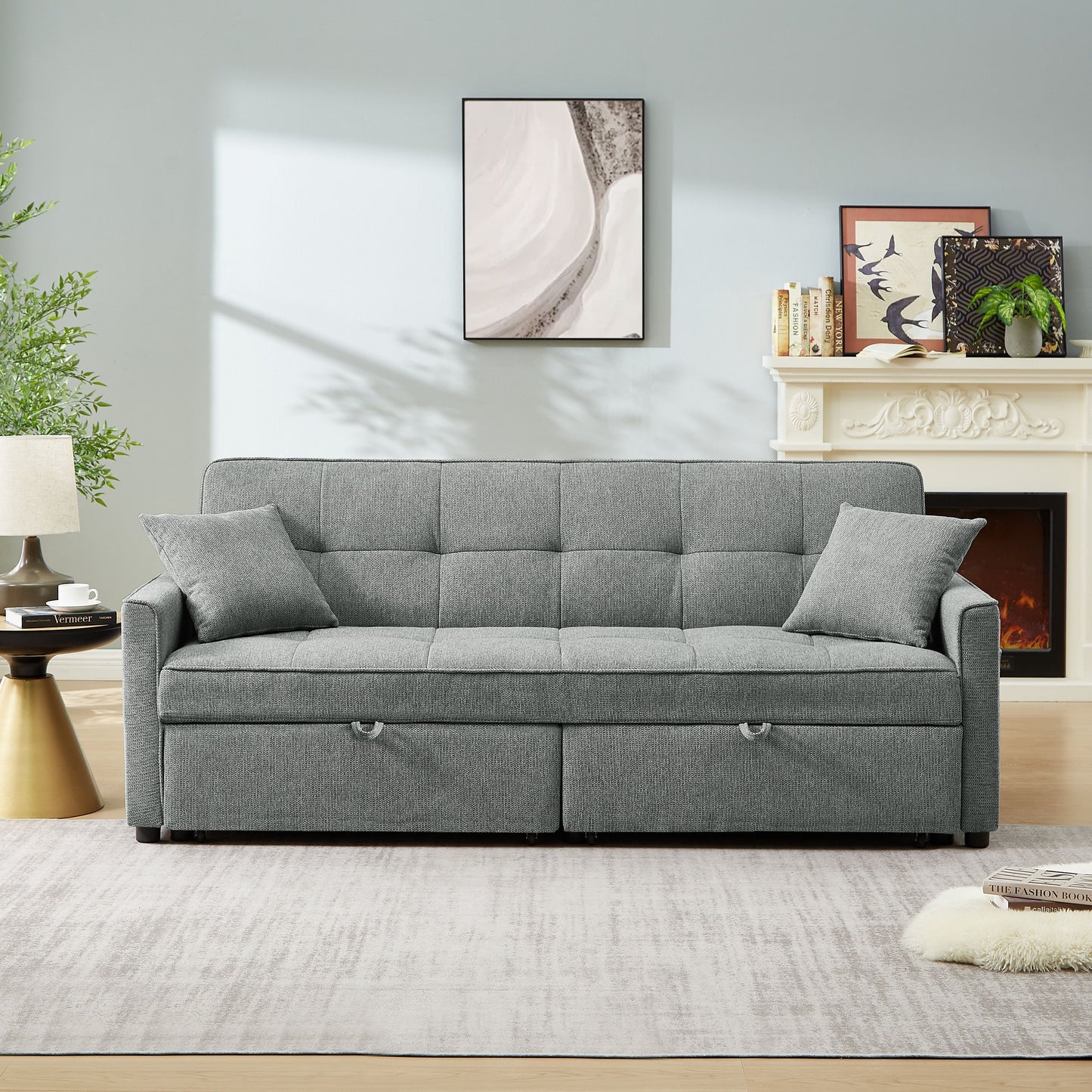 3 In 1 Convertible Sleeper Sofa Bed, Modern Fabric Loveseat Futon Sofa Couch Pullout Bed, Small Love Seat Lounge Sofa Reclining Backrest, Pillows, Pockets, Home Furniture For Living Room - Gray