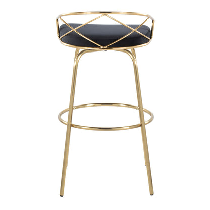 Charlotte - Glam Glam / Art Deco Fixed Height Barstool With Swivel With Round Footrest (Set of 2) - Gold / Black