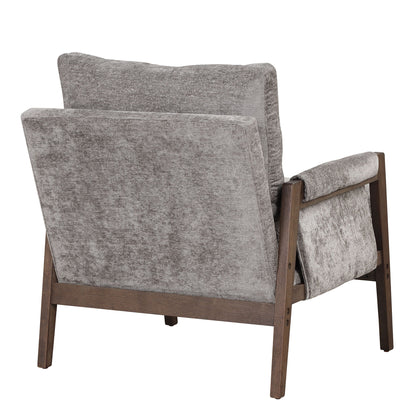 Mid-Century Modern Velvet Accent Chair, Leisure Chair With Solid Wood And Thick Seat Cushion For Living Room, Bedroom, Studio - Gray