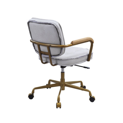 Siecross - Vintage Top Grain Leather Office Chair - Antique White / Gray