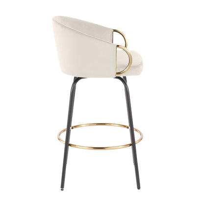 Claire - Contemporary / Glam Fixed Height Counter Stool With Swivel With Accents (Set of 2) - Cream