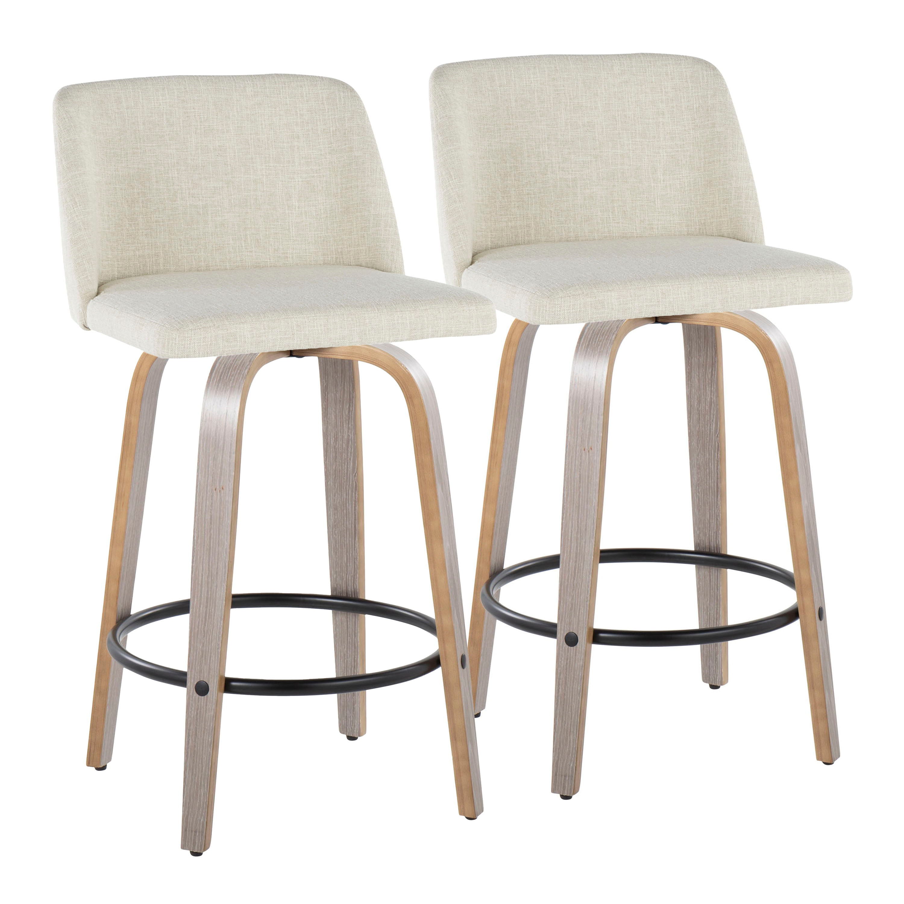 Toriano - Contemporary Fixed Height Counter Stool Swivel With Round Footrest (Set of 2) - Light Gray / Cream
